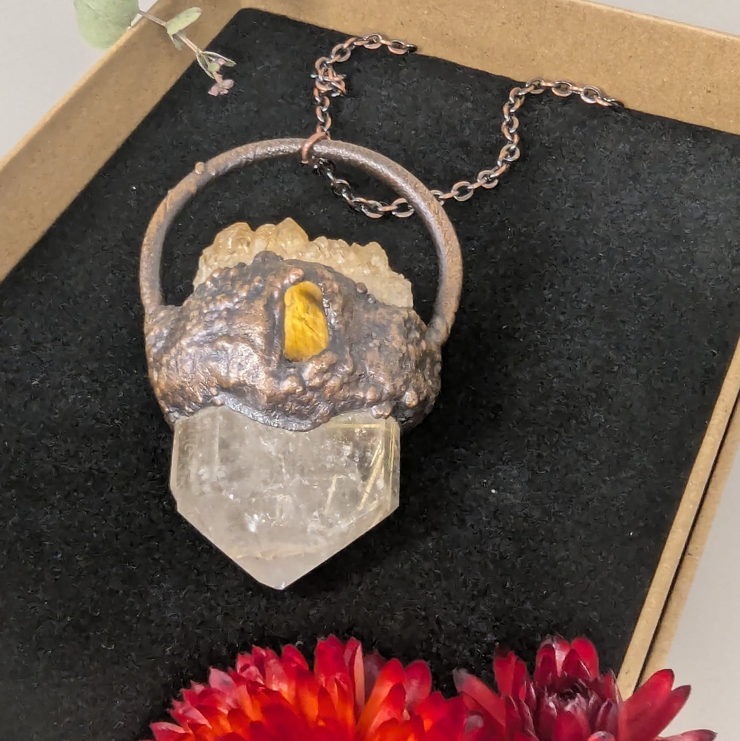 "Melina" Quarts, Citrine, and Tiger's Eye Pendant