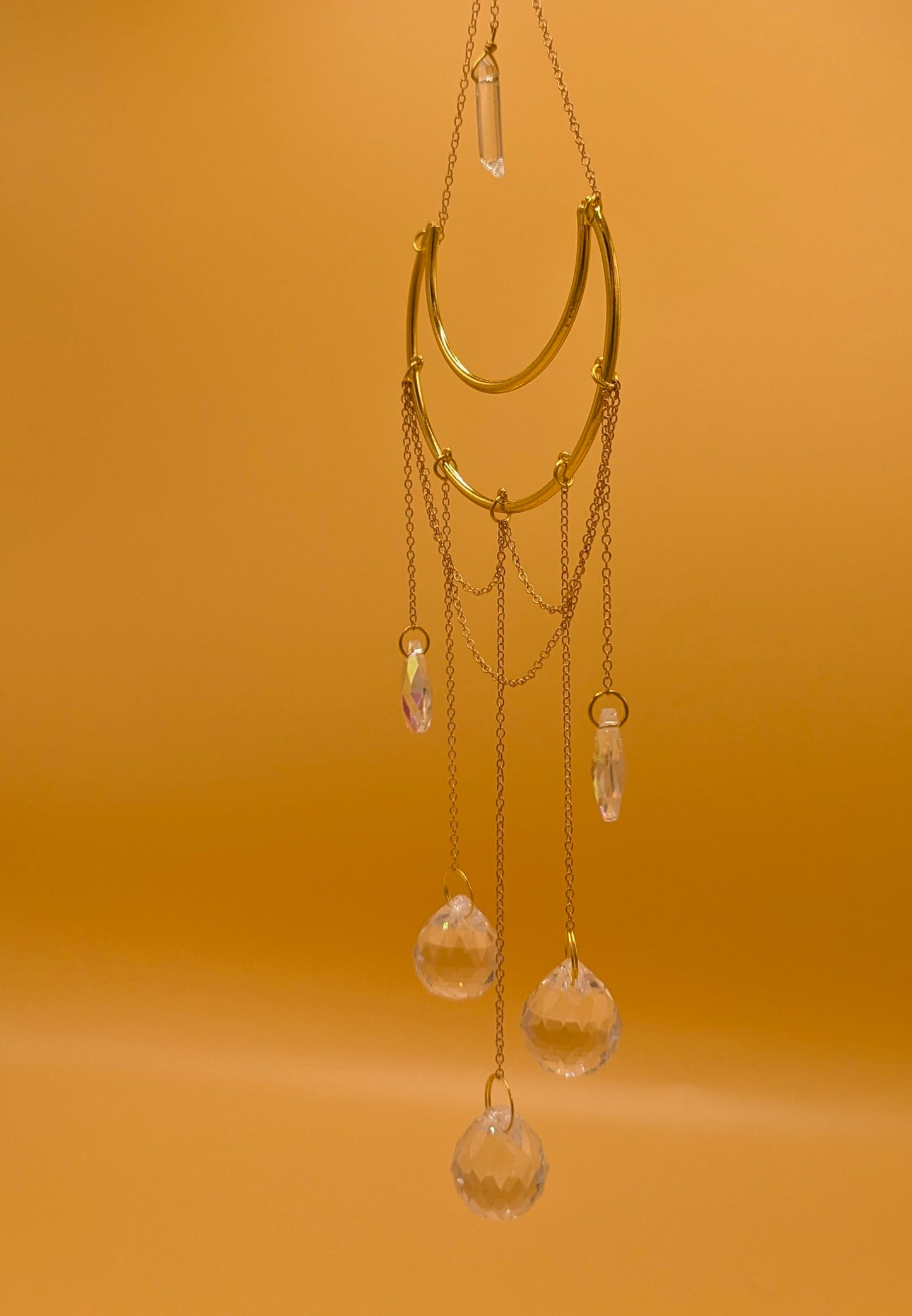 Clear Quartz Moon Suncatcher Crystal Prism Hanging