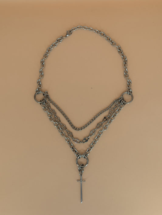 'DIE BY THE SWORD' Sword Charm Chain Necklace