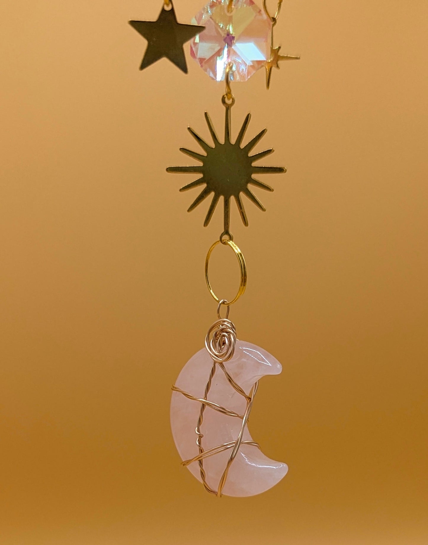 Rose Quartz Crystal Moon Sun Catcher