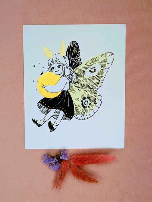 “Moth Girl Sun” Screen Print by Kalin Lin