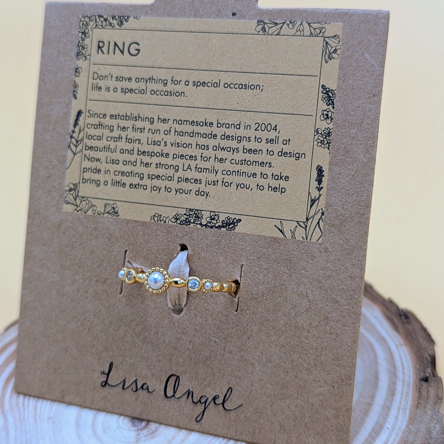 Dainty Pearl and Crystal Stacking Ring in Gold