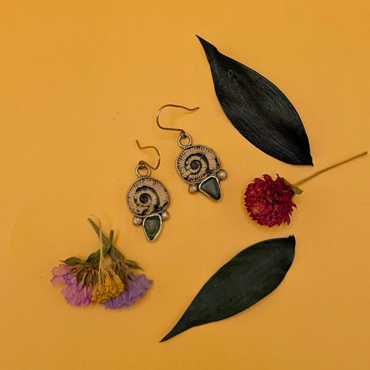 Ammonite and Glass Earrings