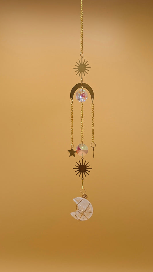 Clear Quartz Crystal Moon Sun Catcher