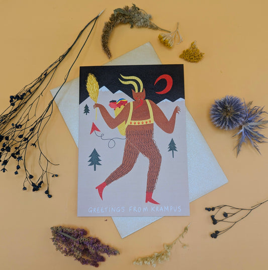 Greetings From Krampus Christmas Card | Folky Card | Unique