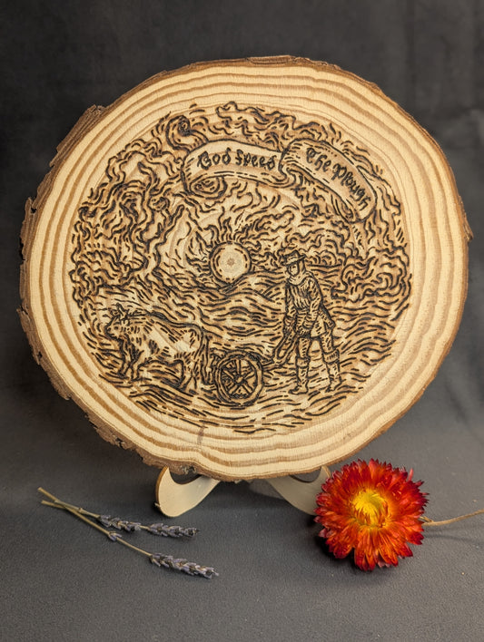 'God Speed the Plough' Pyrography by Lydia Carter