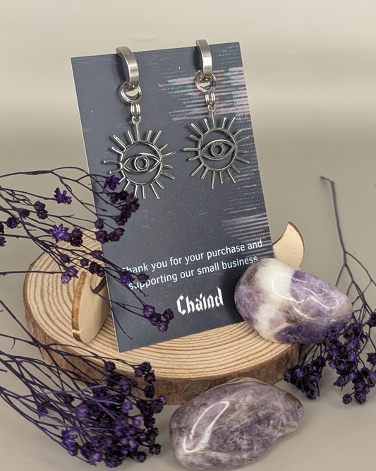 'SILVER LINING' Sun and Eye Earrings