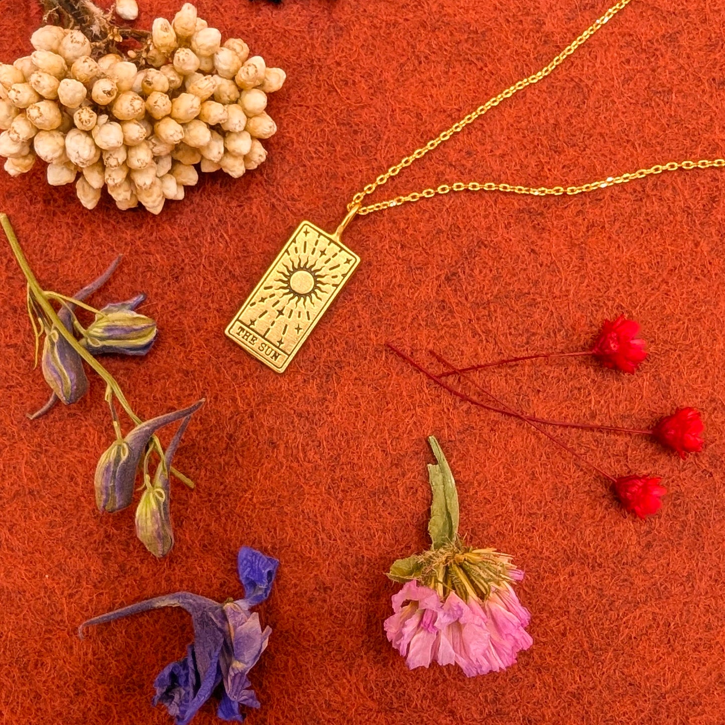 Gold The Sun Tarot Card Pendant Necklace