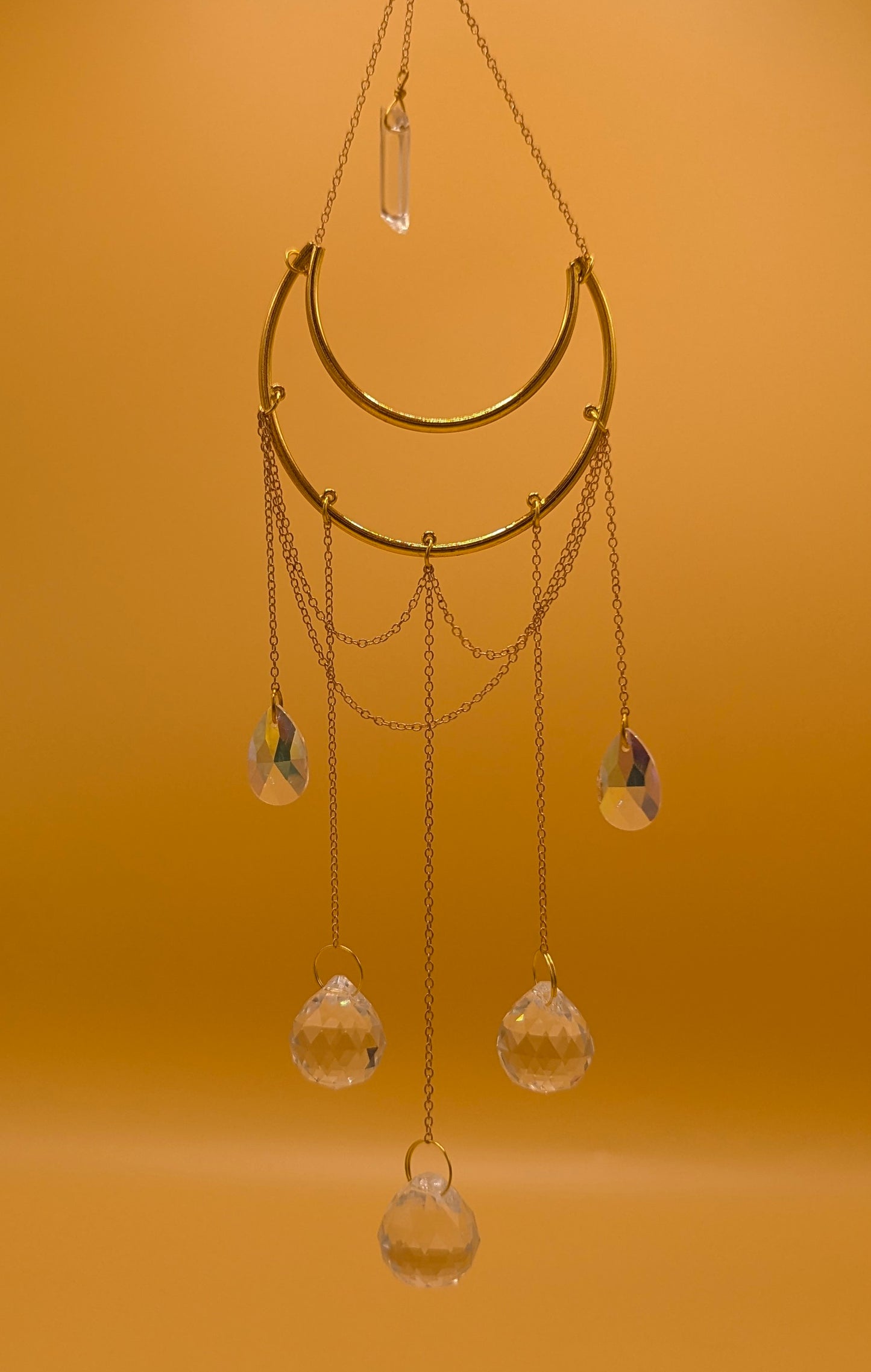 Clear Quartz Moon Suncatcher Crystal Prism Hanging