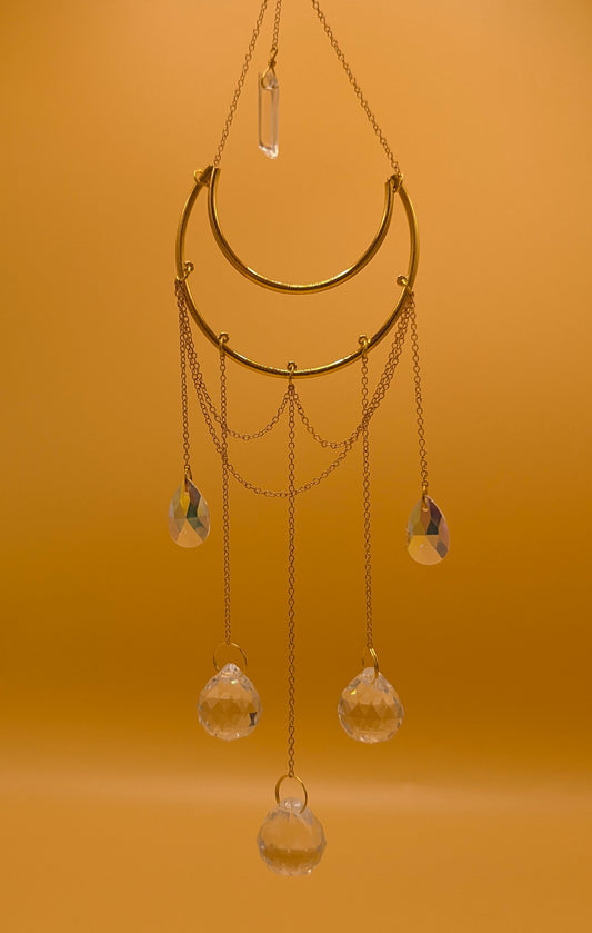 Clear Quartz Moon Suncatcher Crystal Prism Hanging