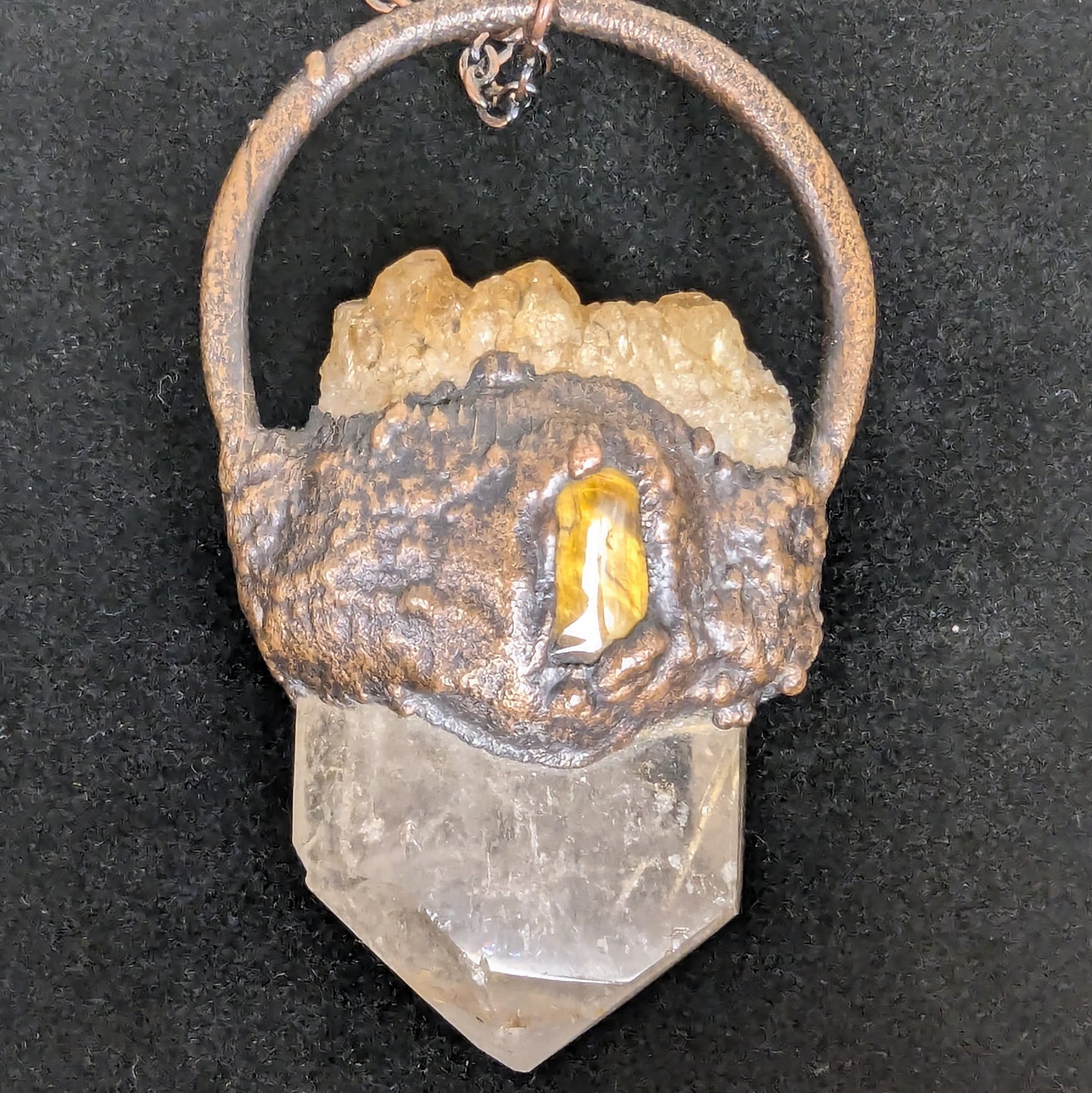 "Melina" Quarts, Citrine, and Tiger's Eye Pendant
