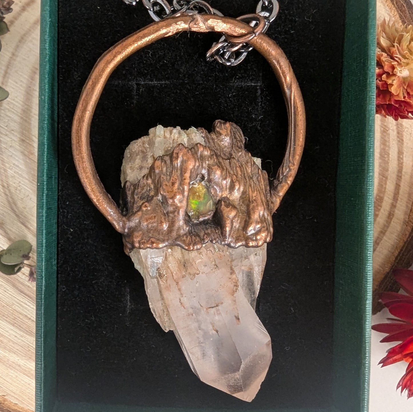 "Esme" Candle Quartz and Opal Pendant