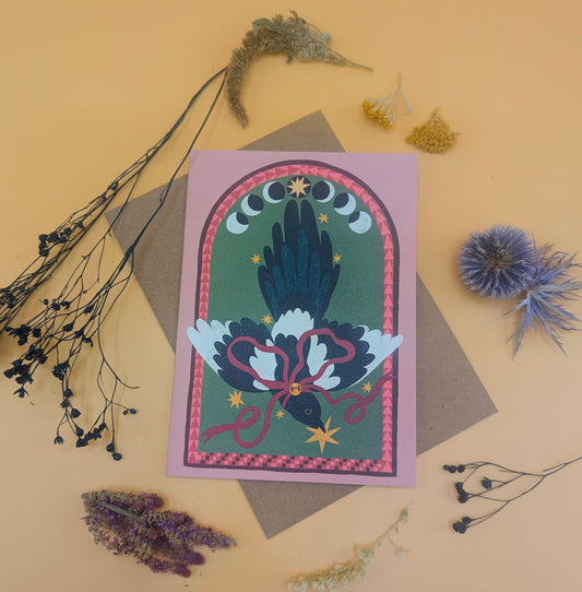 Moon Phase Magpie greetings card