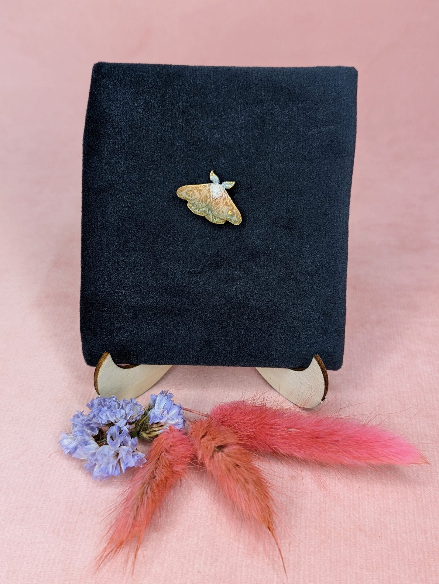 Small Wooden Moth Badge by Kalin Lin