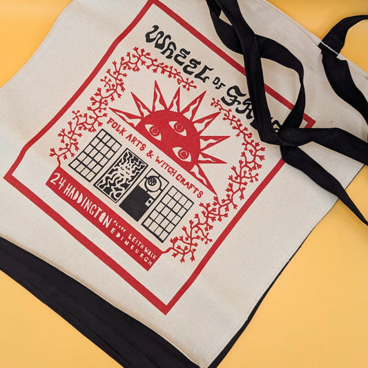 Wheel of Fate Sun Tote: Black-Handled Thick Canvas Shopper