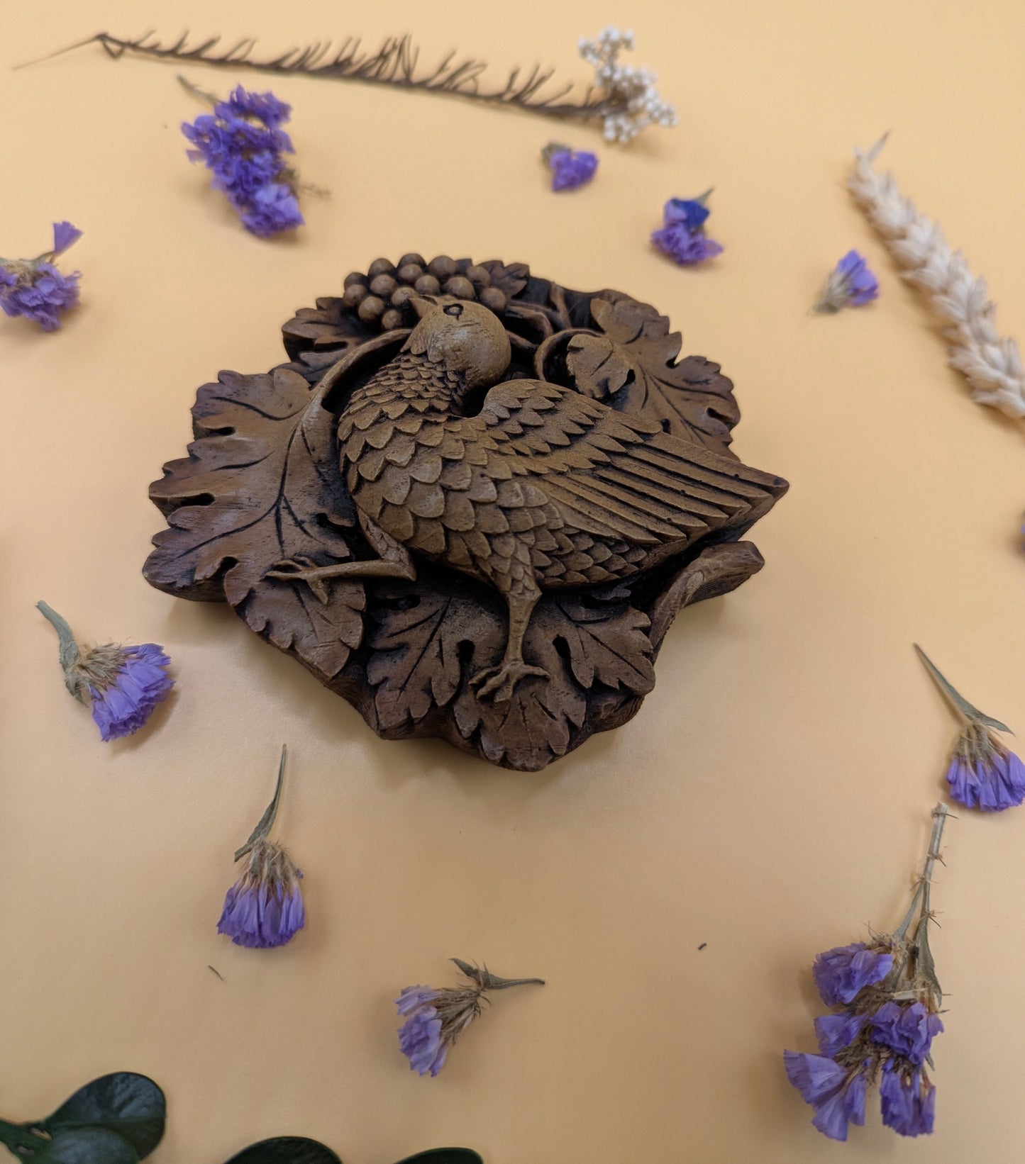 Bird Pecking Grapes - Reproduction Lincoln Cathedral Carving