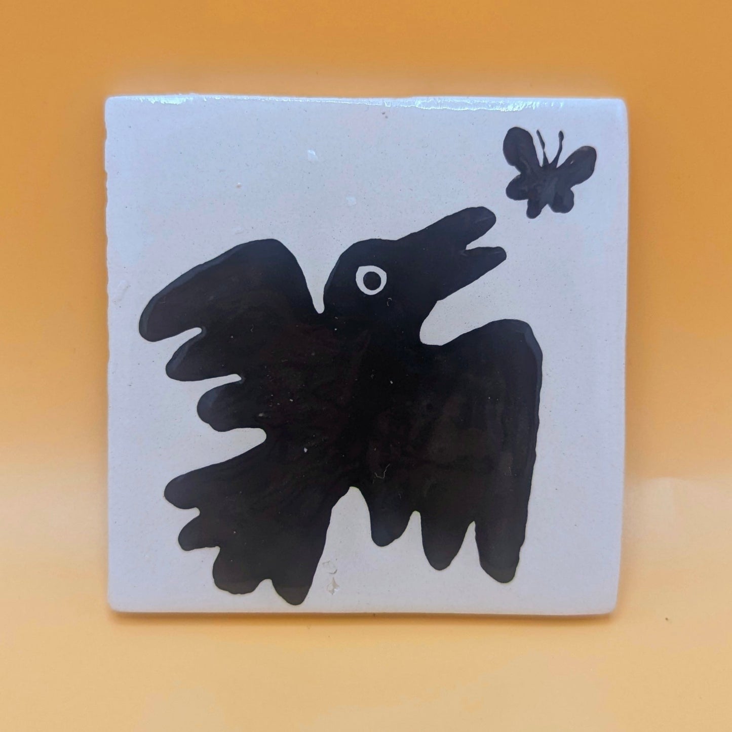 'Crow' Black and White Tile by Ciara Veronica Dunne