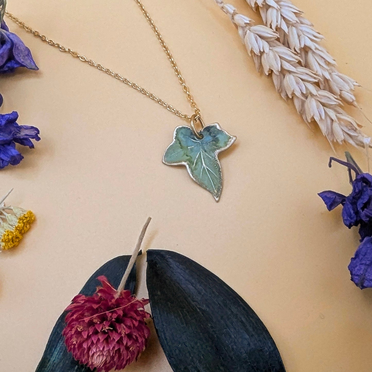 Olive Green Ivy Leaf Necklace