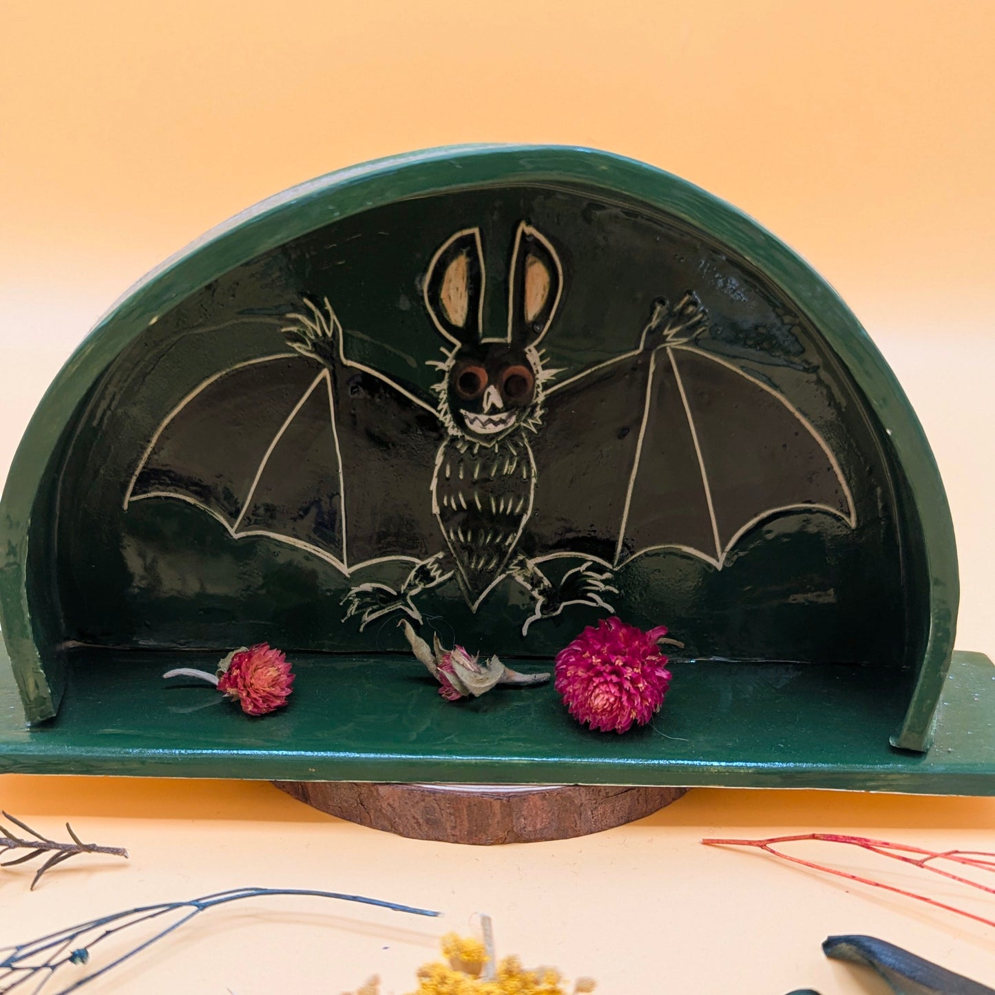 'Green Bat' Ceramic Shelf by Ciara Veronica Dunne