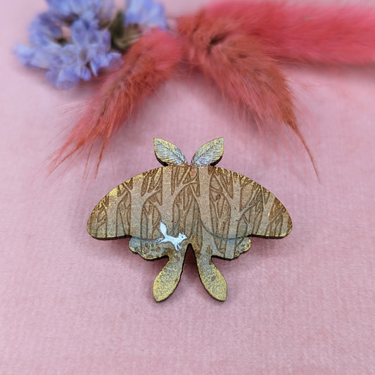 Large Wooden Moth Badge by Kalin Lin