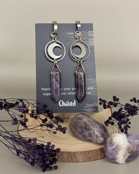 'CULT OF DIONYSUS' Amethyst and Moon Earrings
