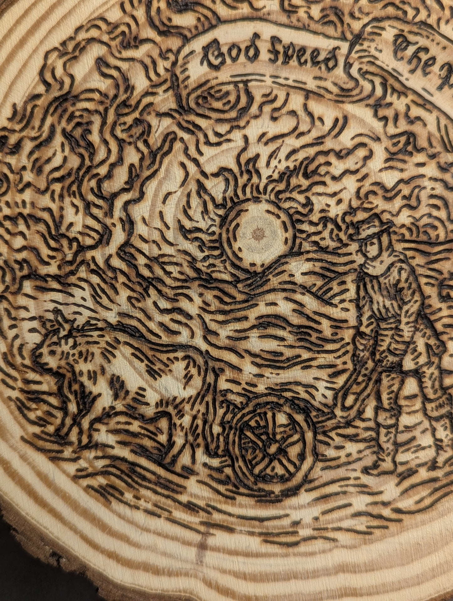 'God Speed the Plough' Pyrography by Lydia Carter