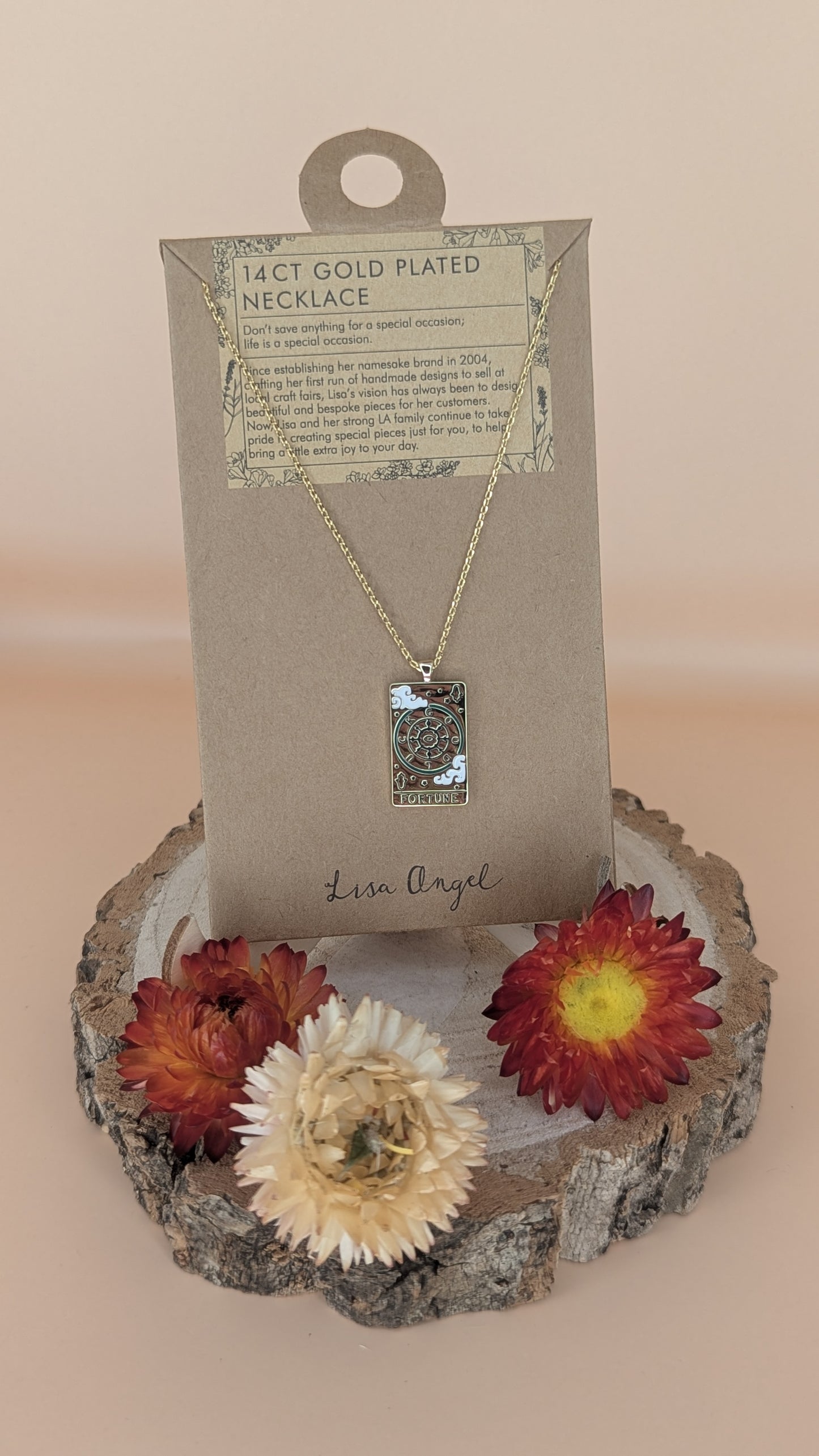 Enamel Fortune Tarot Card Necklace In Gold