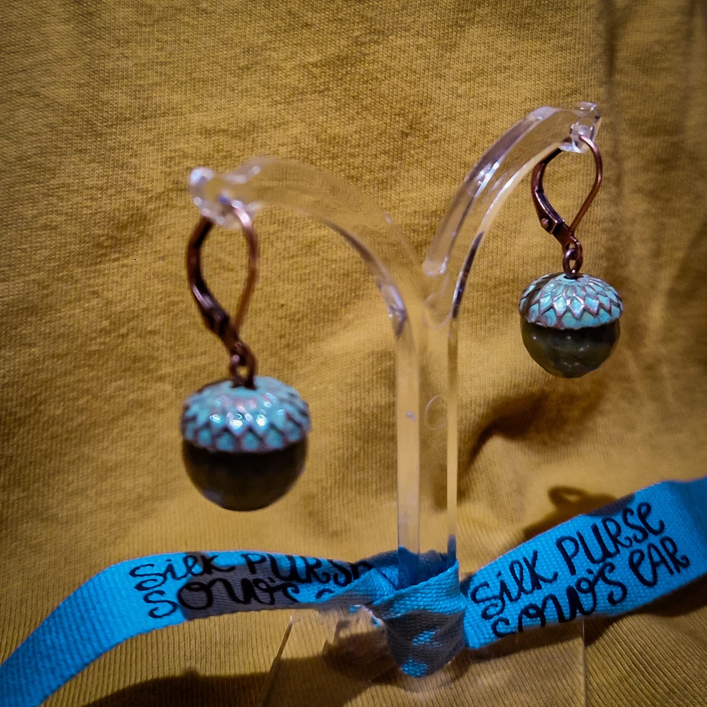 Olive Green Patina Acorn Earrings