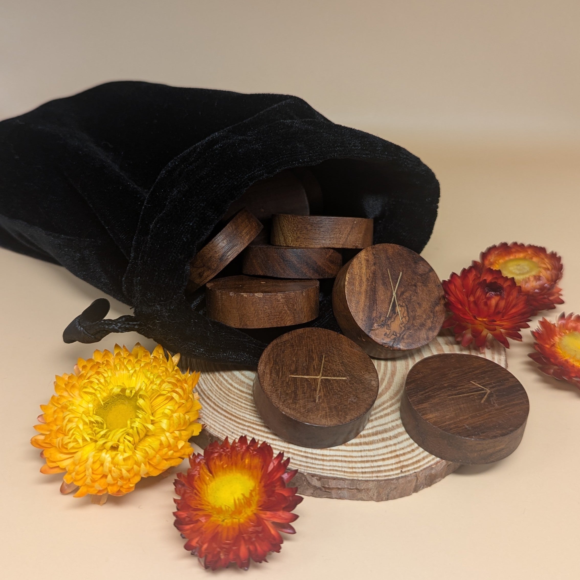Hand-Carved Wooden Runes – Wheel of Fate