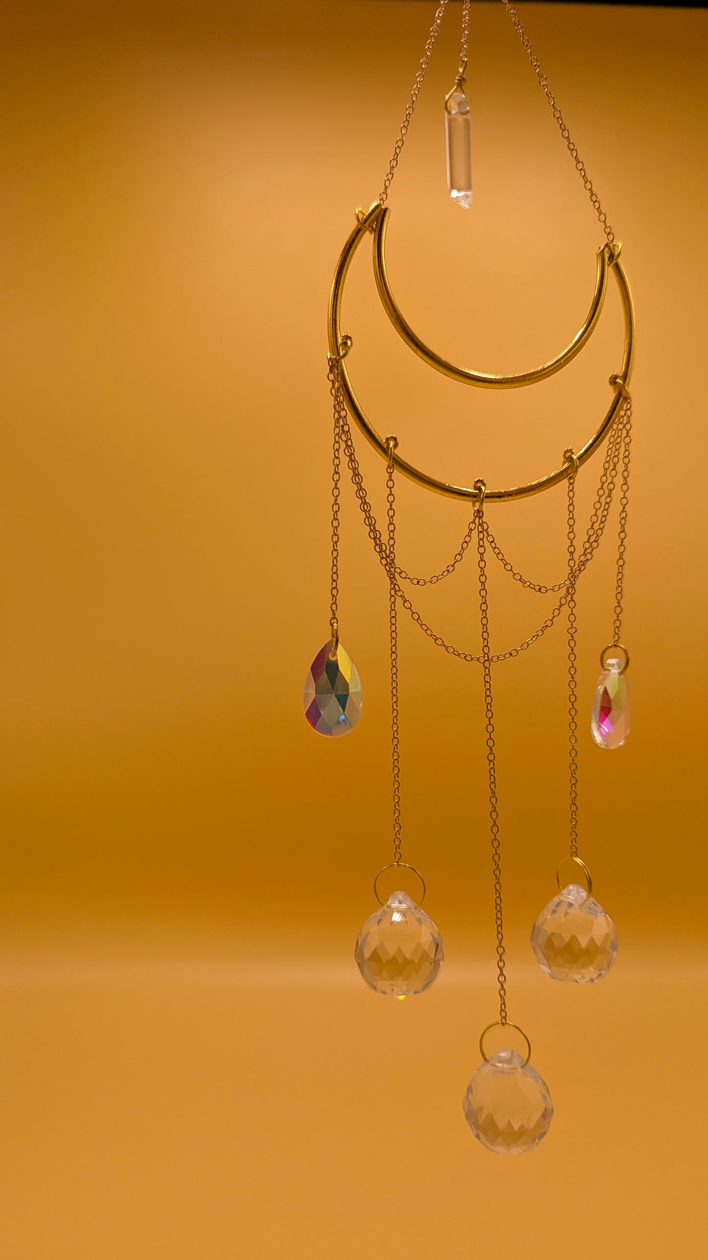 Clear Quartz Moon Suncatcher Crystal Prism Hanging