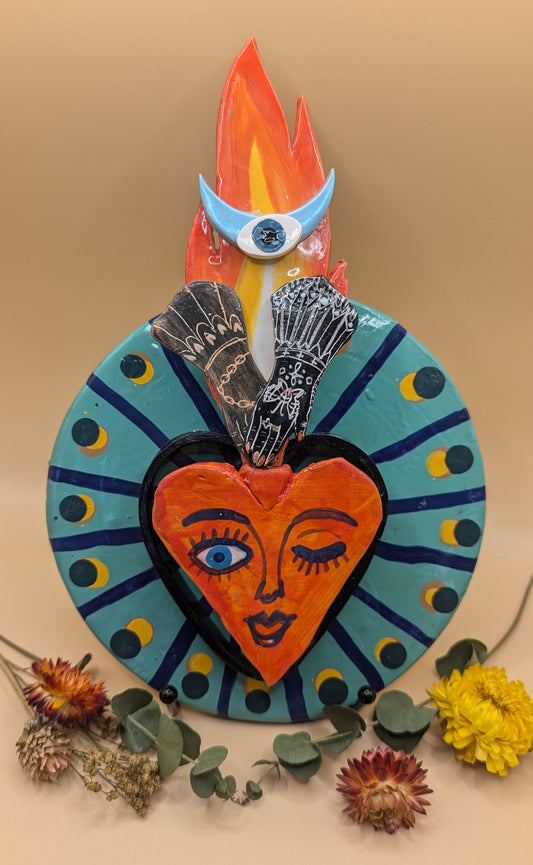 Ceramic 'Blue Hearts Face' Wall Piece by Ciara Veronica Dunne