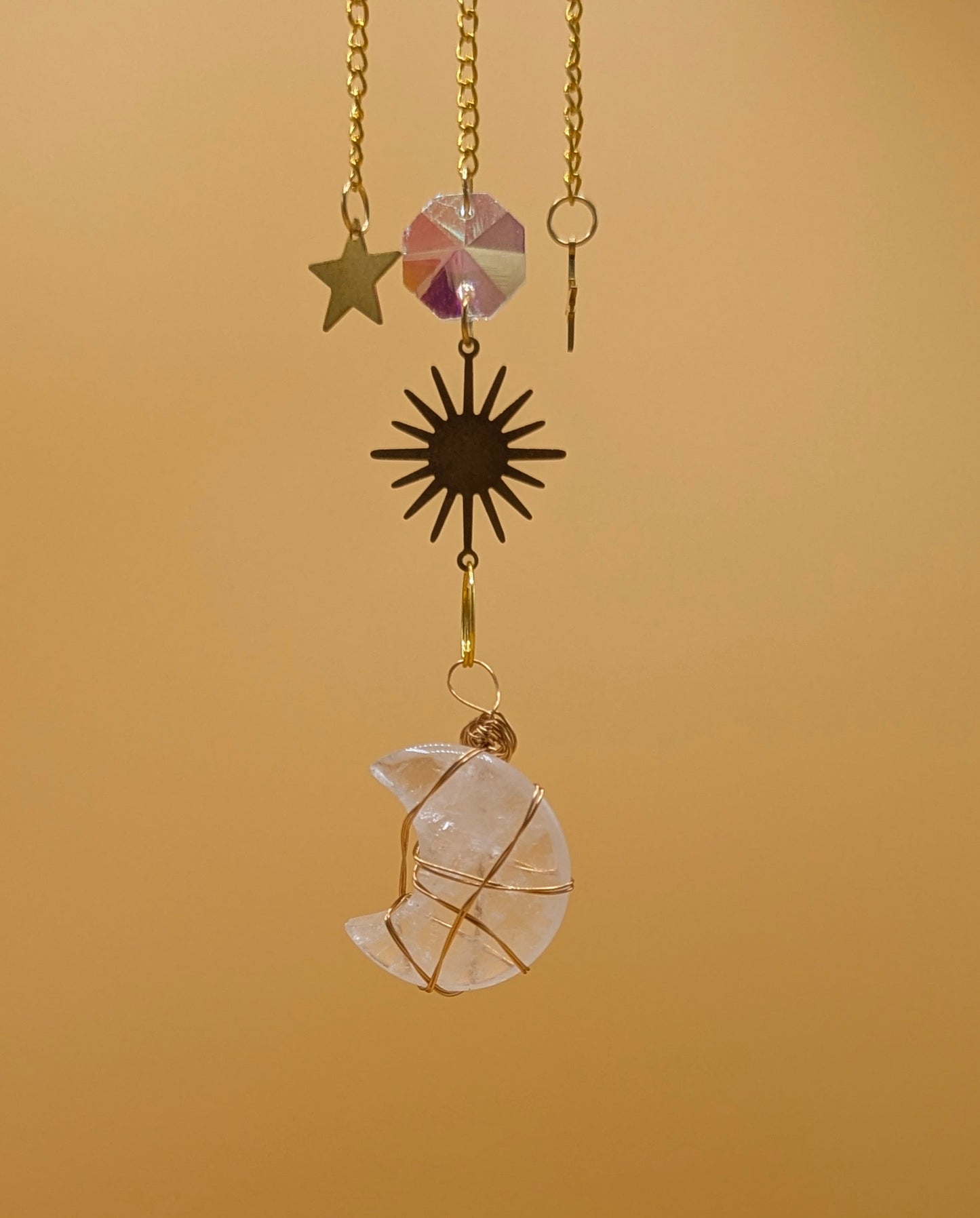 Clear Quartz Crystal Moon Sun Catcher