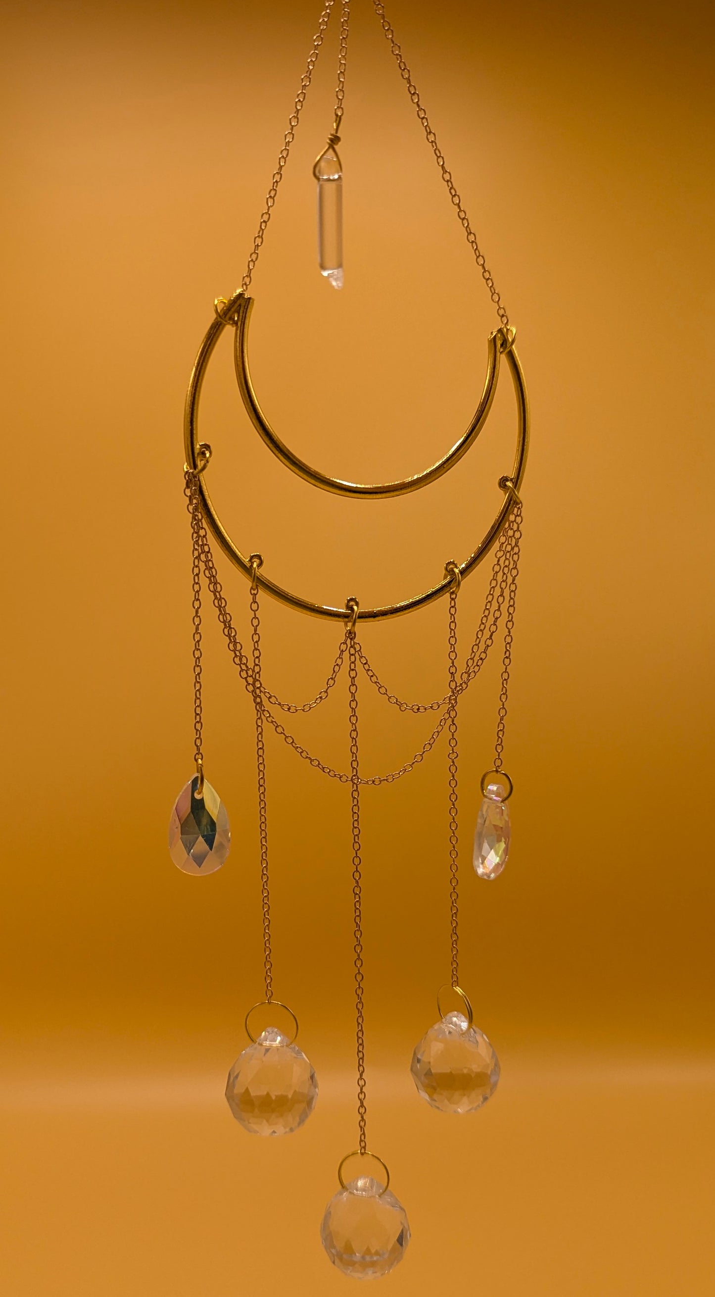 Clear Quartz Moon Suncatcher Crystal Prism Hanging