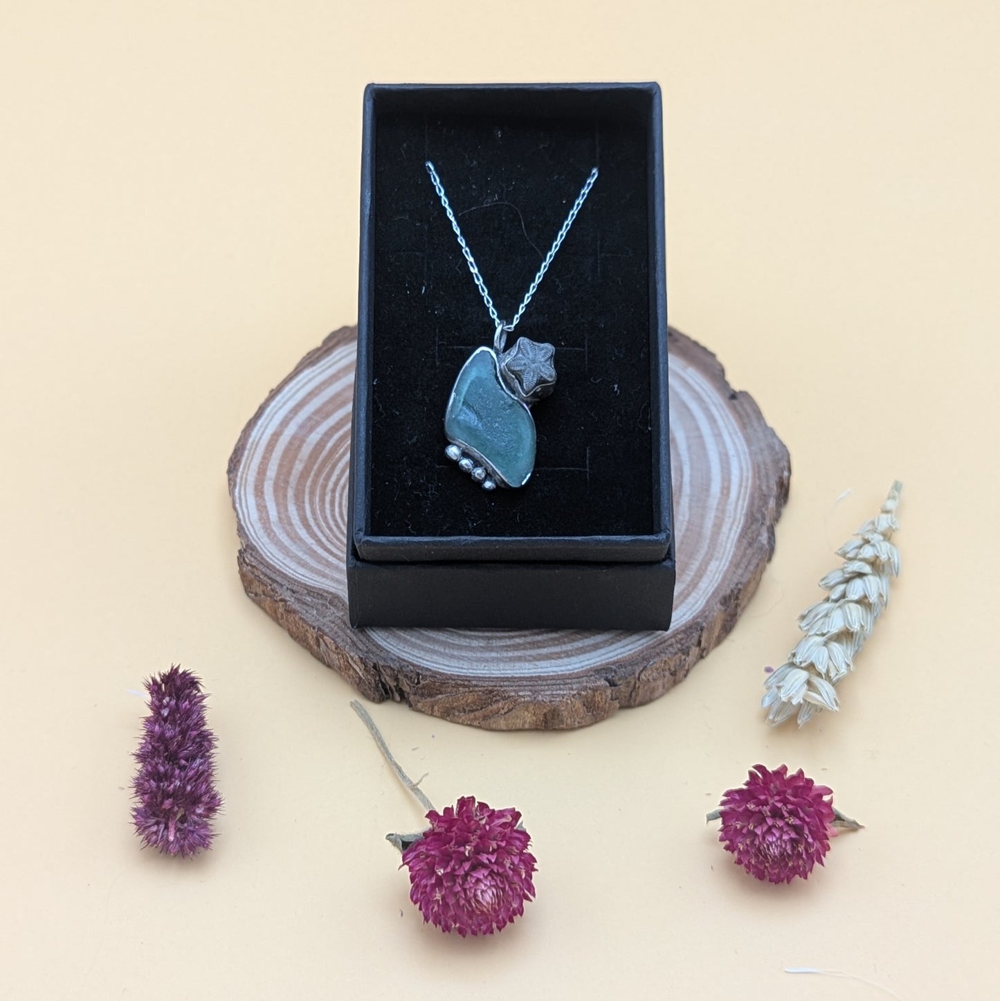 Glass and Crinoid Pendant