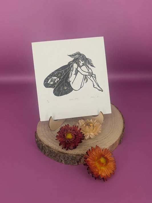 “Moth Girl” Lino Print by Kalin Lin