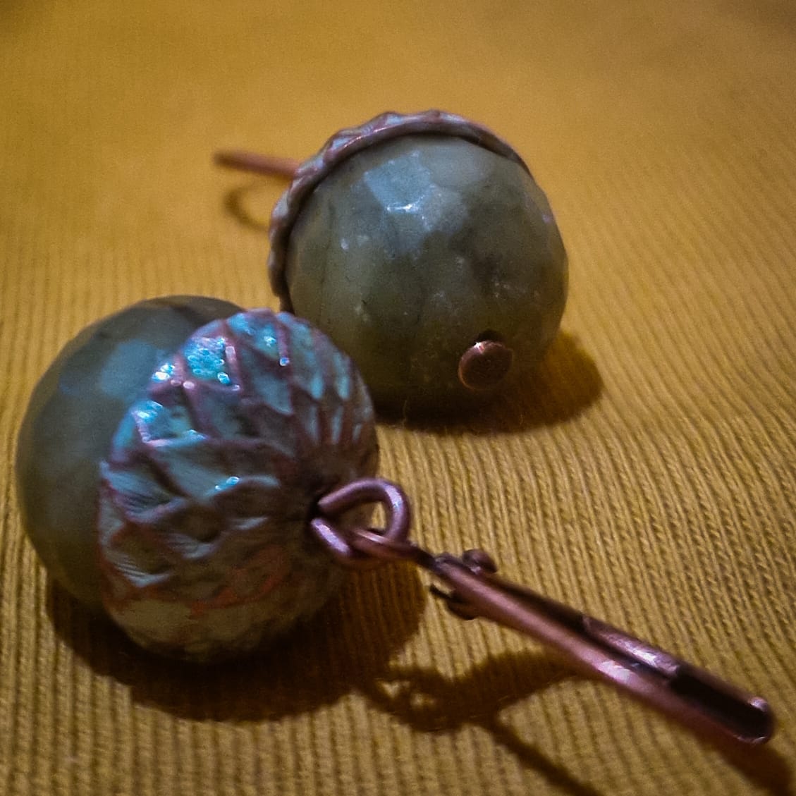 Olive Green Patina Acorn Earrings
