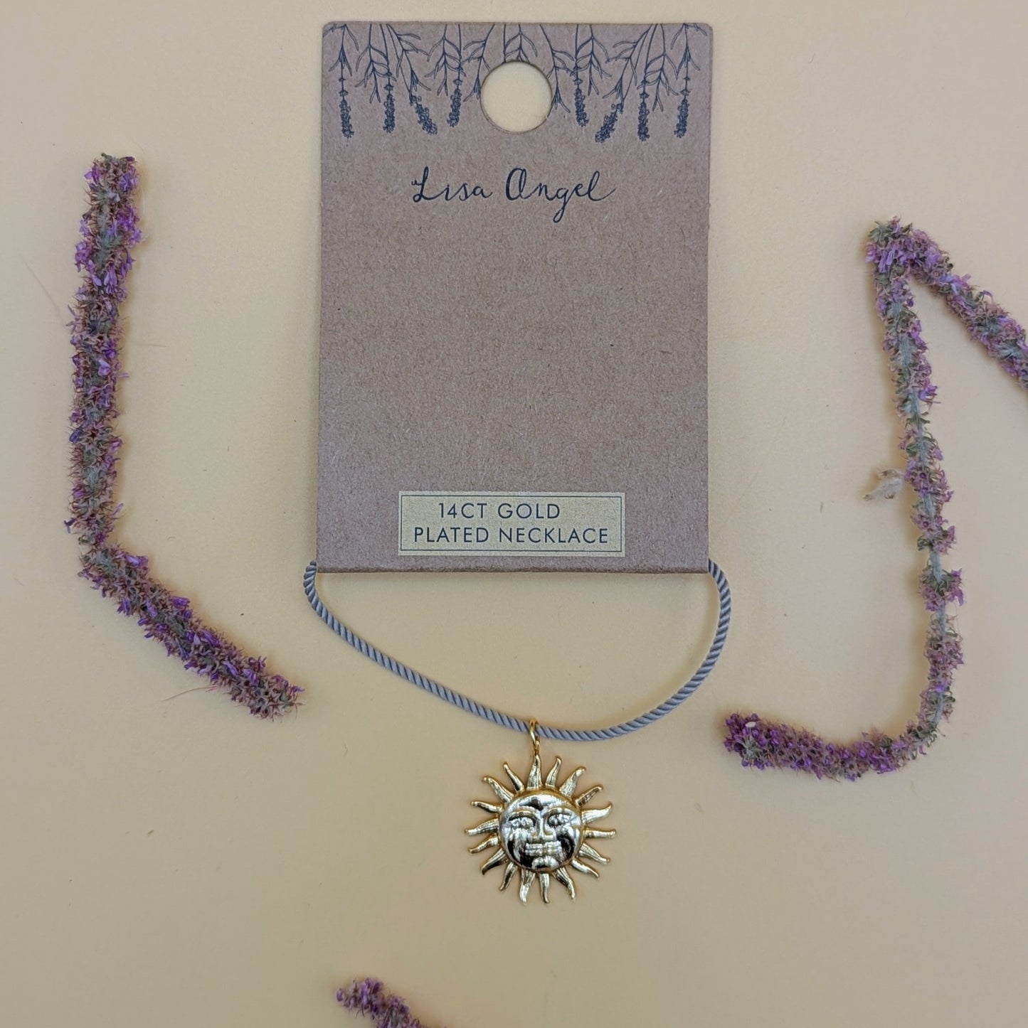 Sun Face Pendant Necklace in Gold