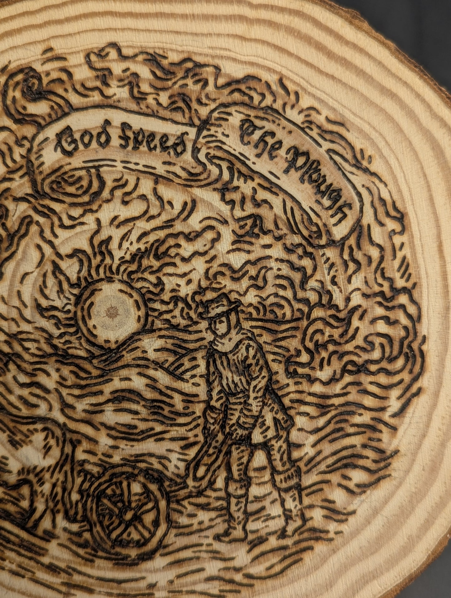 'God Speed the Plough' Pyrography by Lydia Carter