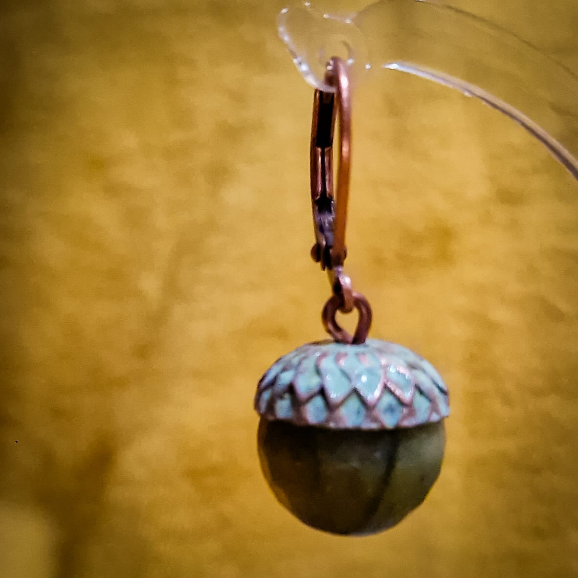 Olive Green Patina Acorn Earrings