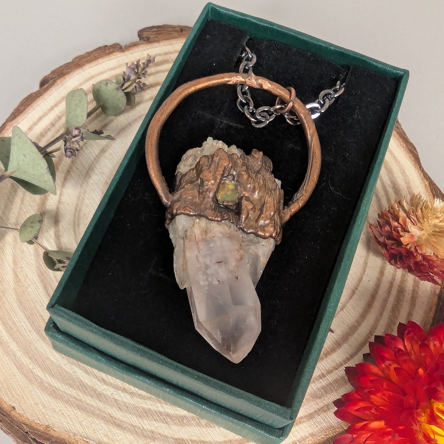 "Esme" Candle Quartz and Opal Pendant