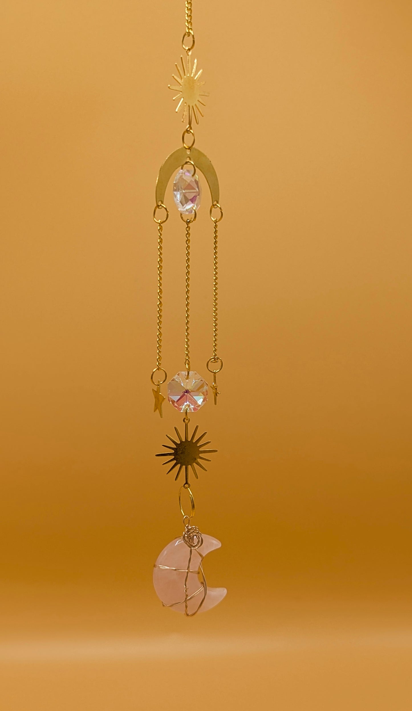 Rose Quartz Crystal Moon Sun Catcher