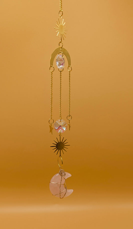 Rose Quartz Crystal Moon Sun Catcher