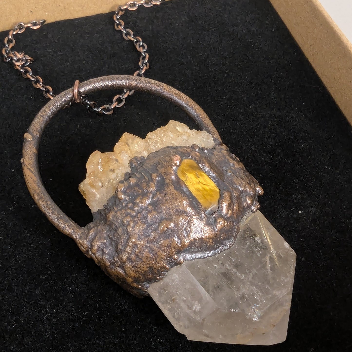"Melina" Quarts, Citrine, and Tiger's Eye Pendant