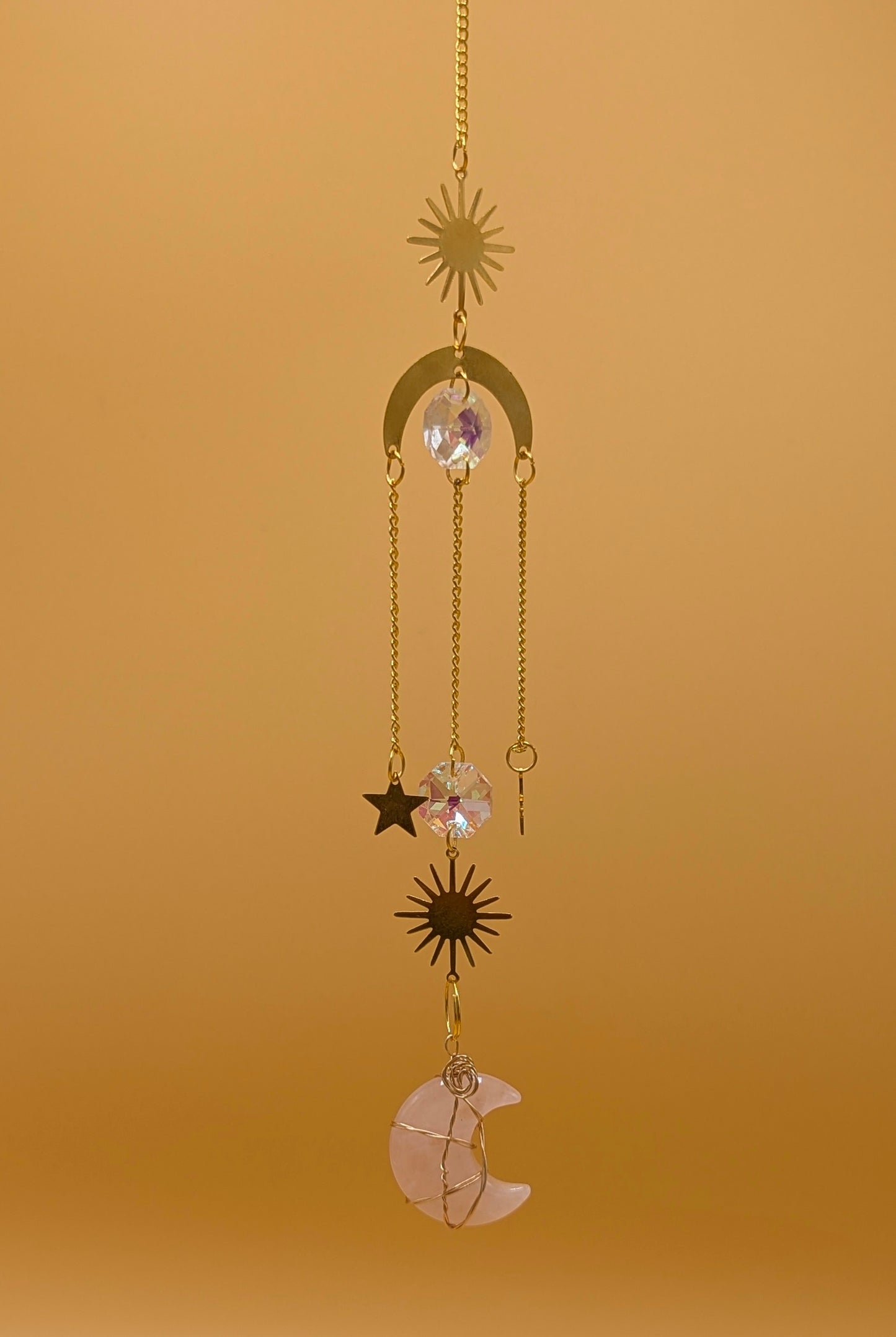 Rose Quartz Crystal Moon Sun Catcher