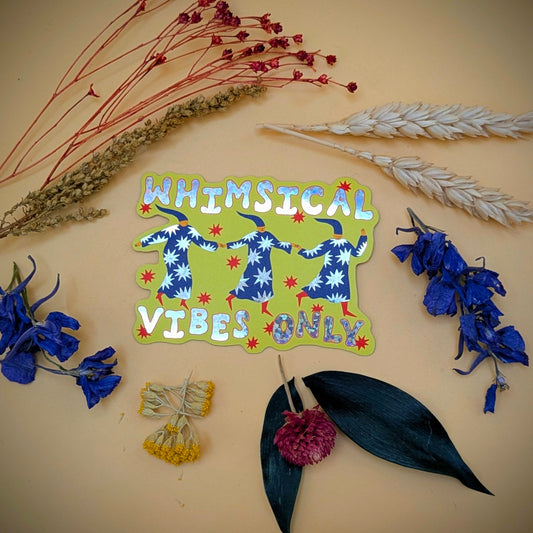 Whimsical Vibes Only Glitter Sticker  by Little Black Cat