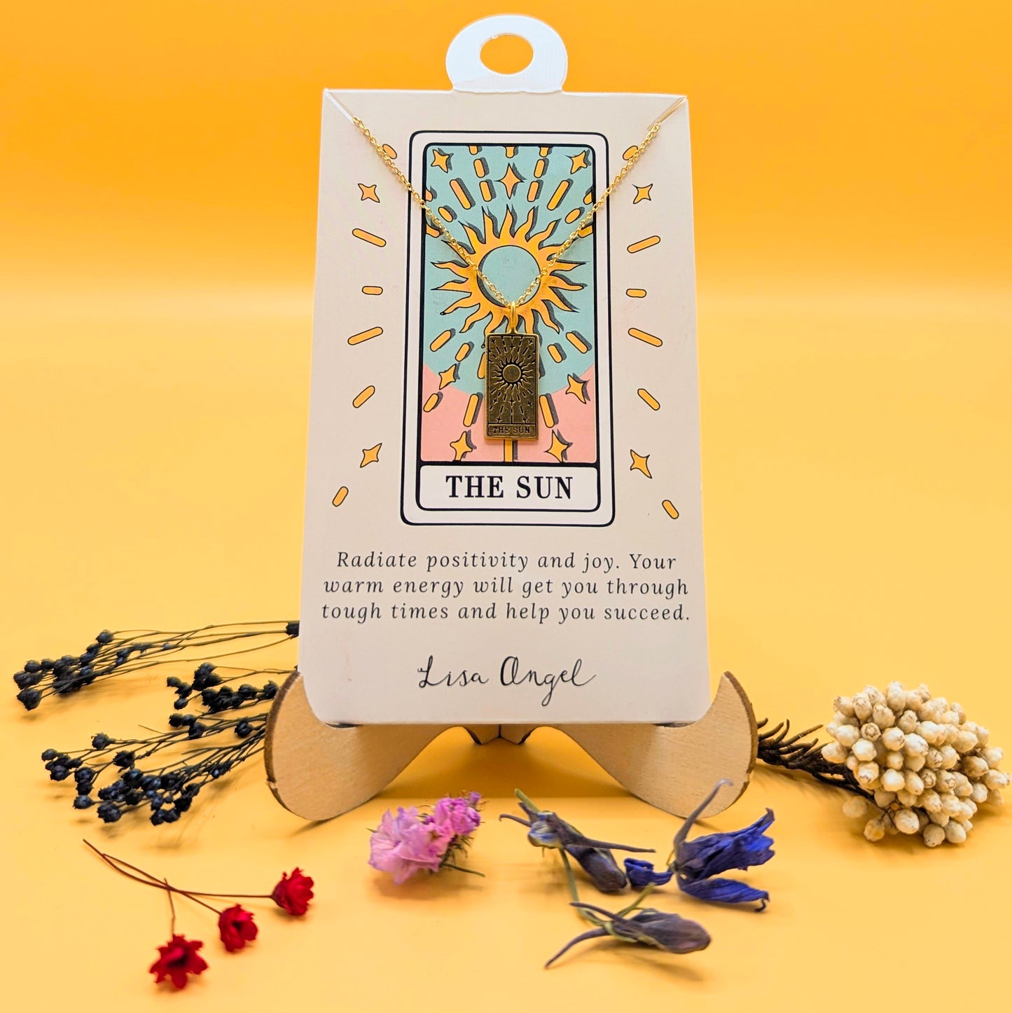Gold The Sun Tarot Card Pendant Necklace