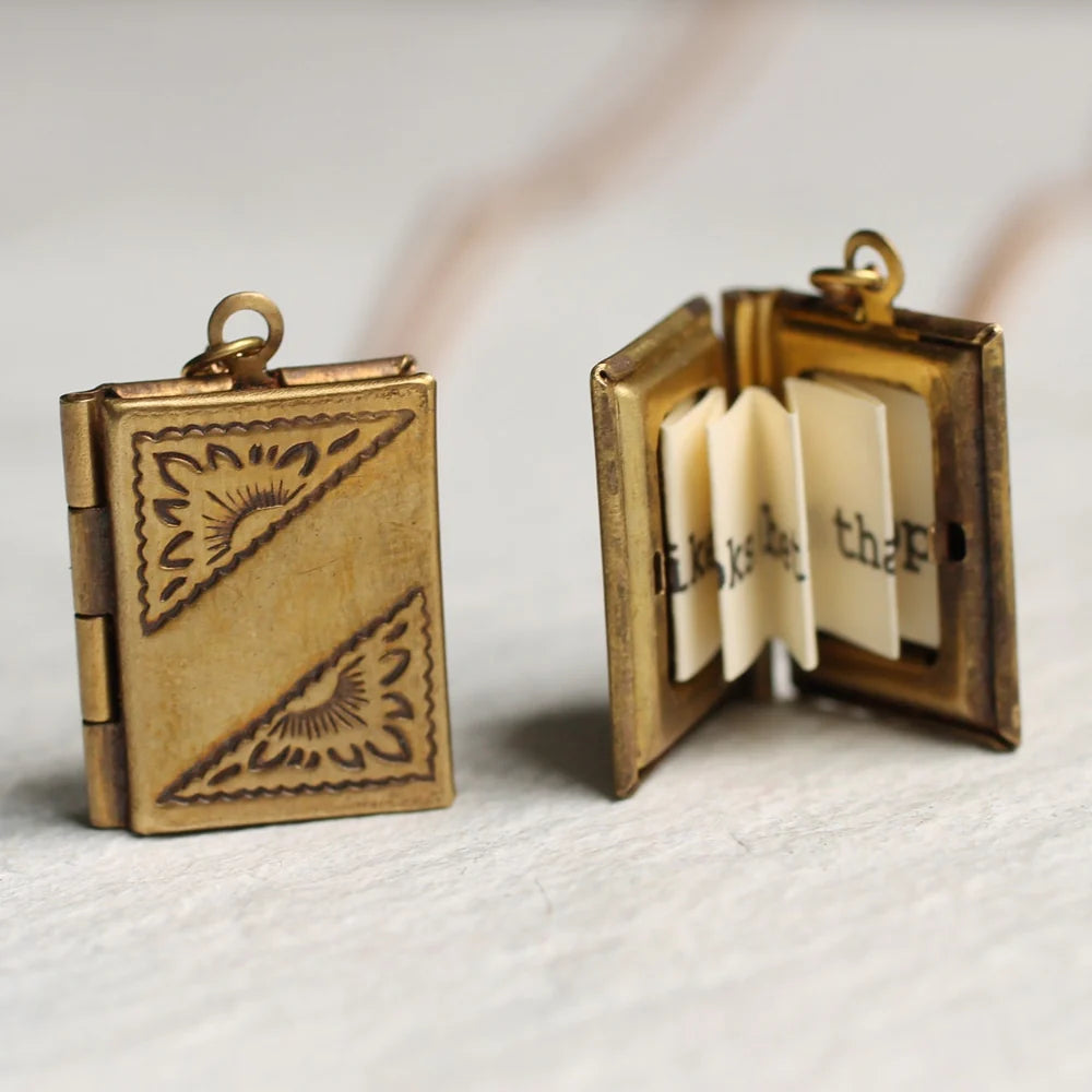 Gold Banner Book Locket necklace by Silk Purse, Sows Ear