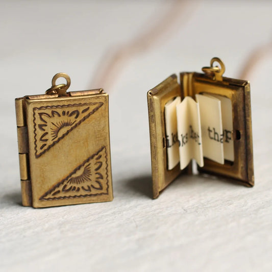 Gold Banner Book Locket necklace by Silk Purse, Sows Ear
