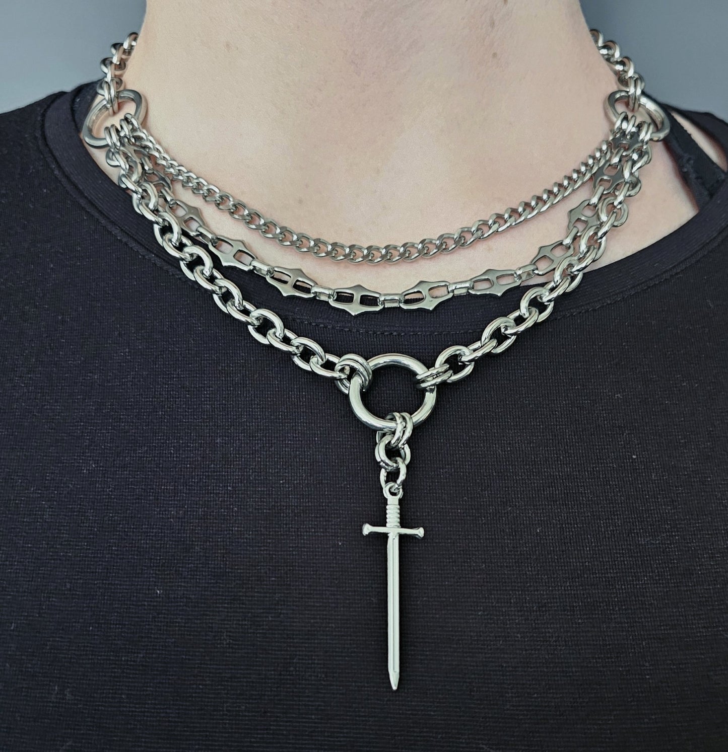 'DIE BY THE SWORD' Sword Charm Chain Necklace